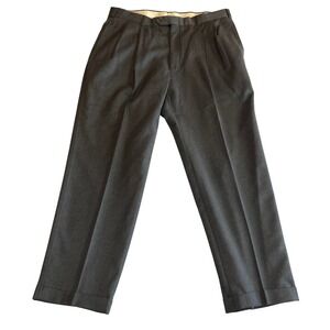 Hart Schaffner Marx Men 36x29.5 Pure Virgin Wool Pleated Cuffed Pants Charcoal